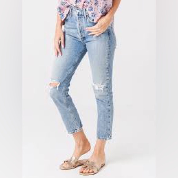 Agolde Denim - AGOLDE Women's 25 Riley High Rise Straight Crop Distressed Ankle Length Jean